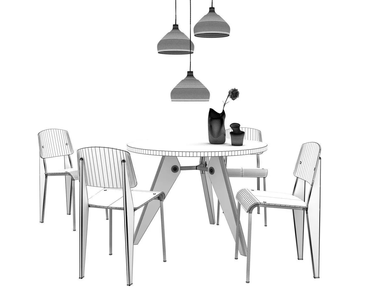 Dining Set 7 table with legs 3D model_1
