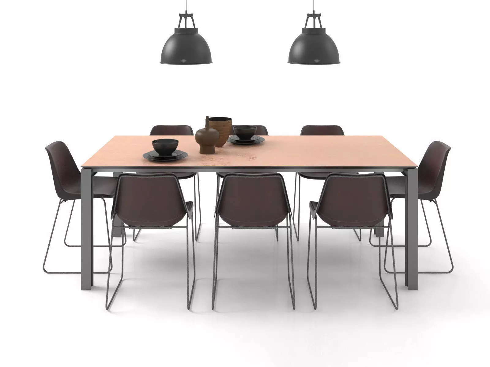 Dining Set 5 leather chair - 3D model_0