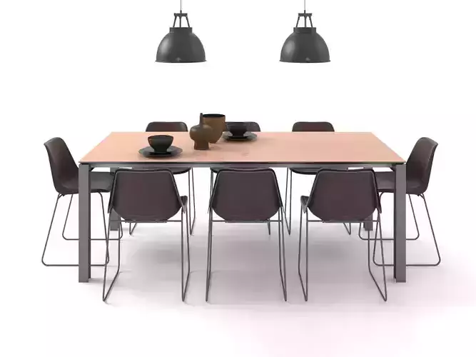 Dining Set 5 leather chair - 3D model