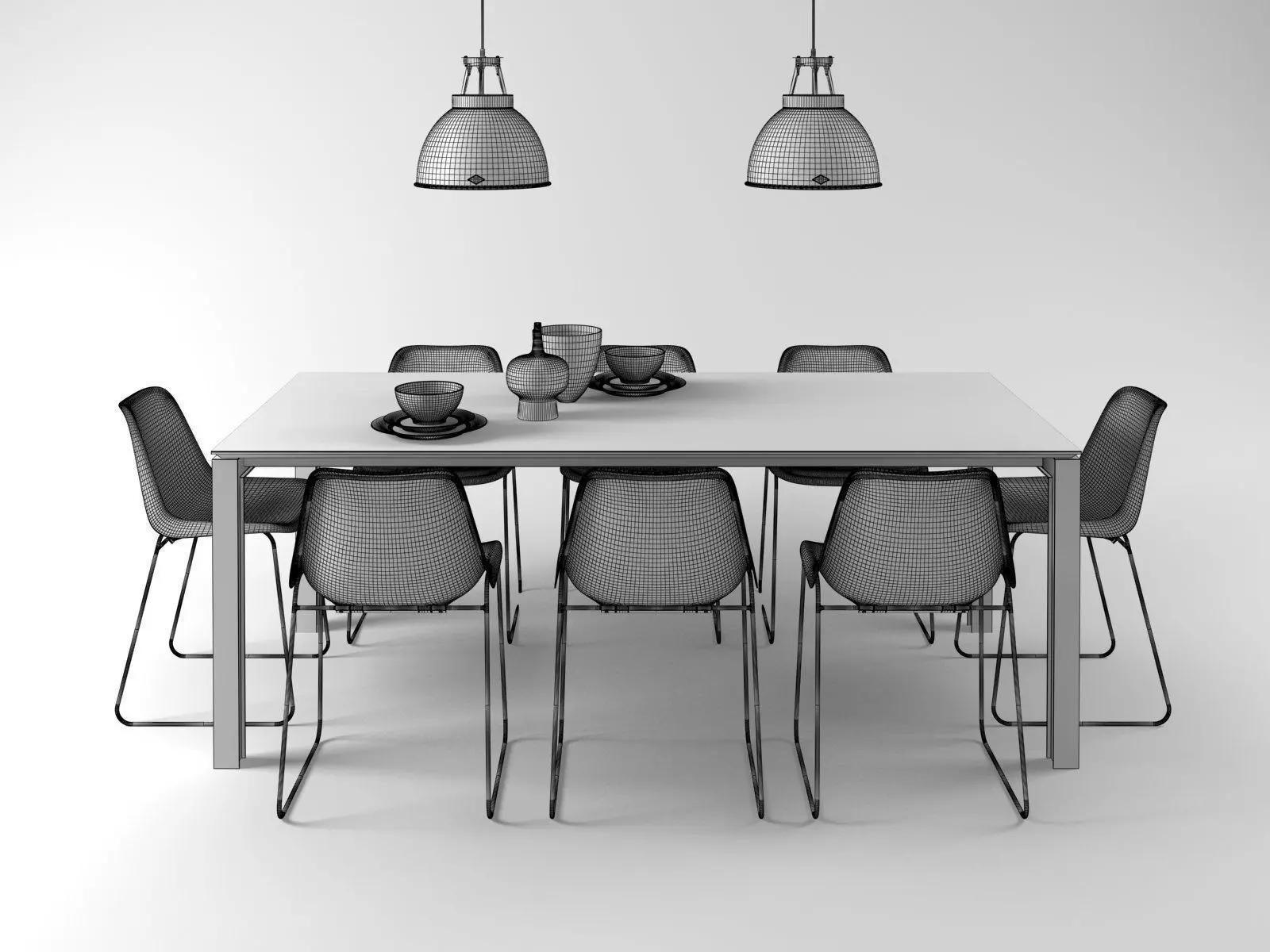 Dining Set 5 leather chair - 3D model_1