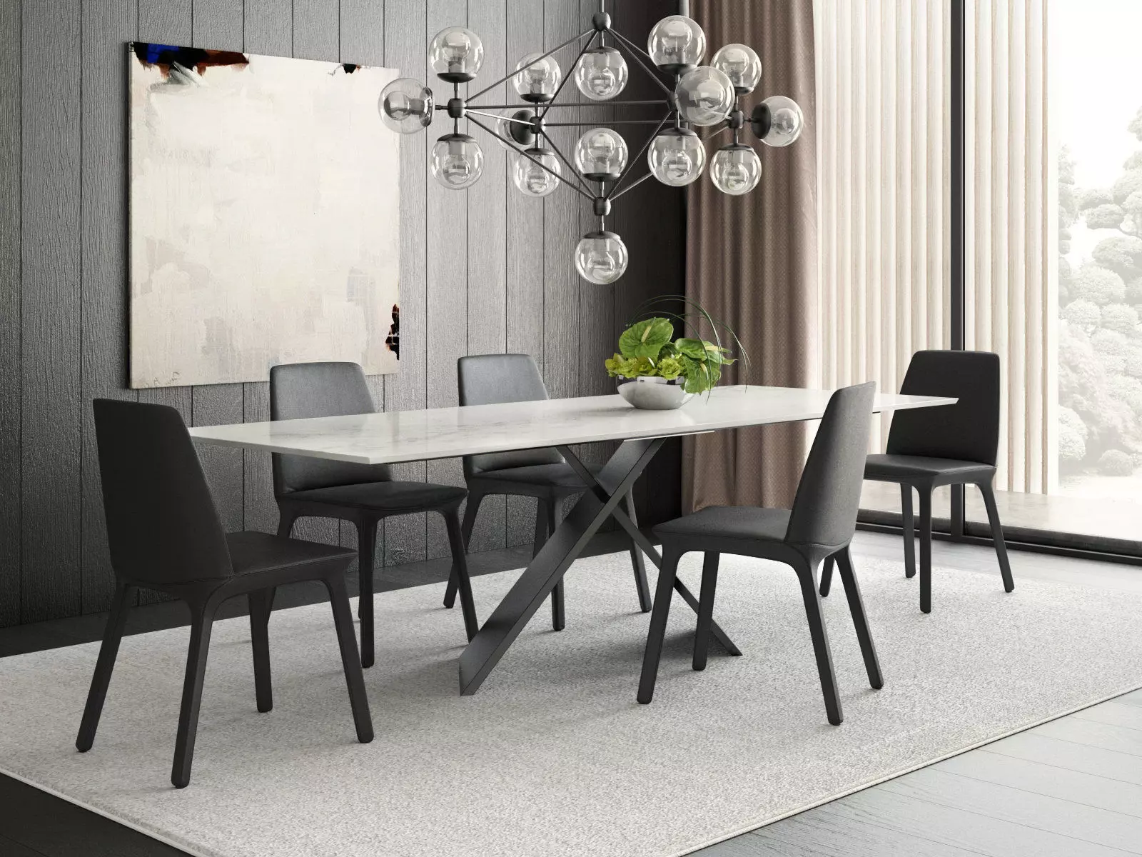 Dining Set 6 chandelier with glass balls hanging from it 3D model_0