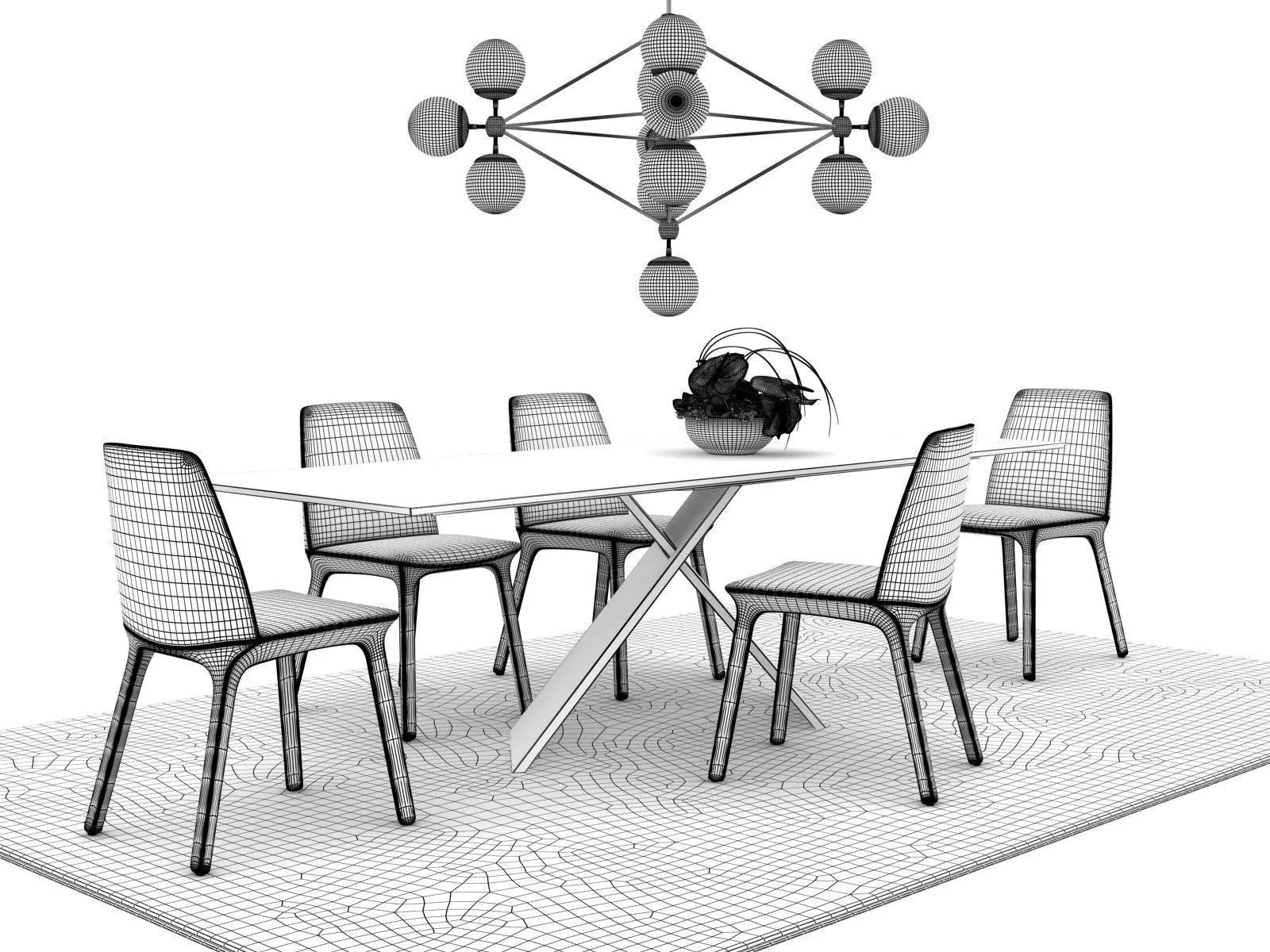 Dining Set 6 chandelier with glass balls hanging from it 3D model_1