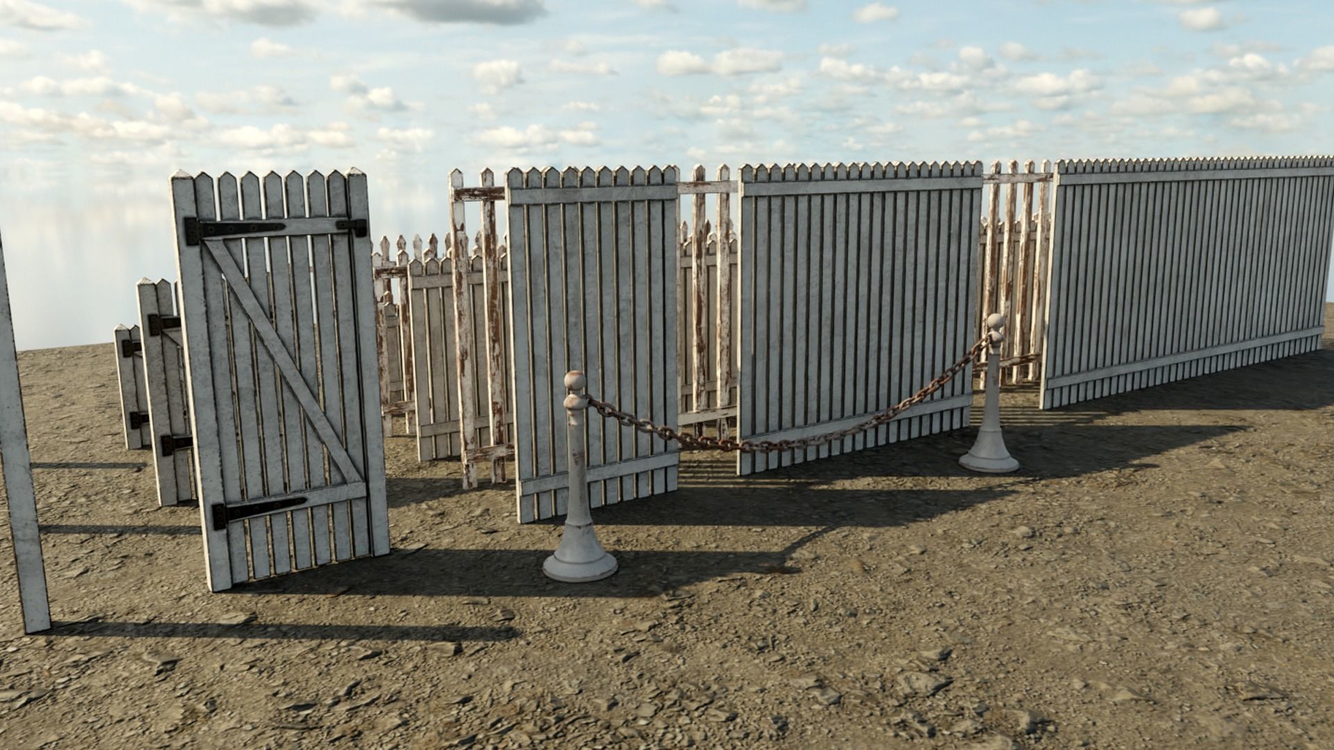Collection of Low Poly PBR Modular Fences Low-poly 3D model_2