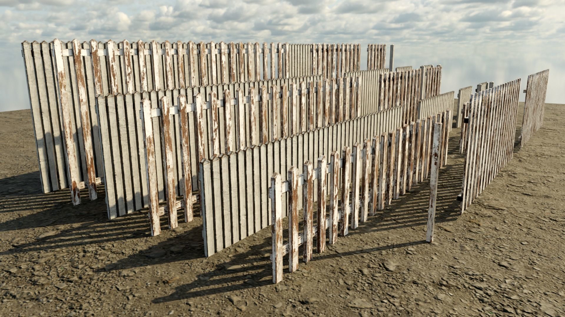 Collection of Low Poly PBR Modular Fences Low-poly 3D model_1