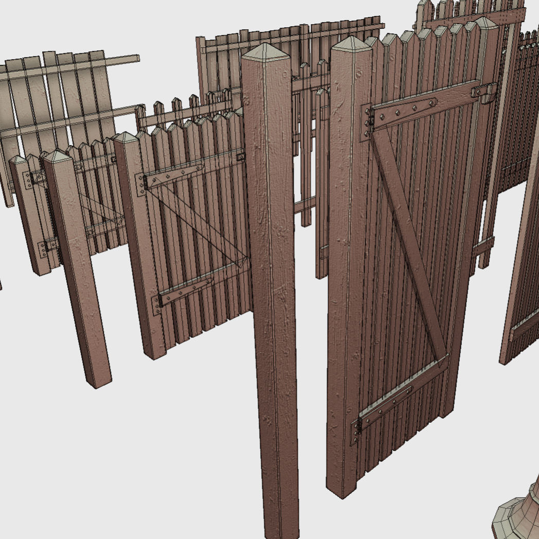 Collection of Low Poly PBR Modular Fences Low-poly 3D model_6