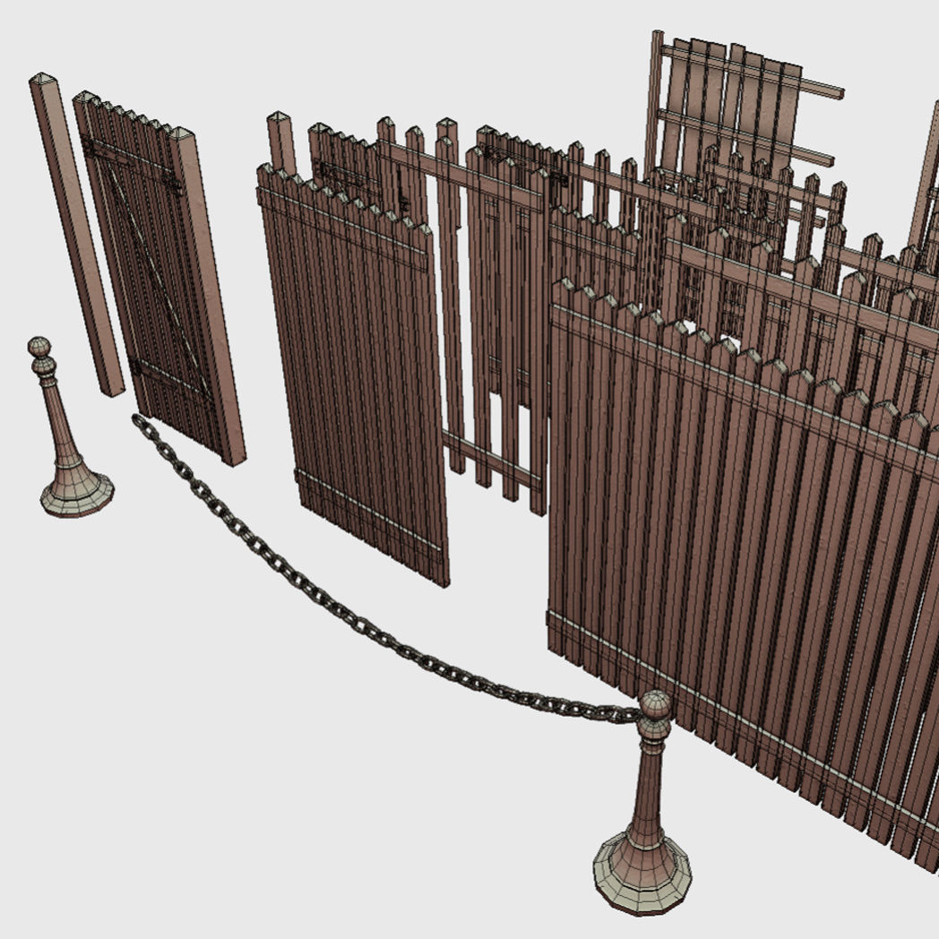 Collection of Low Poly PBR Modular Fences Low-poly 3D model_5