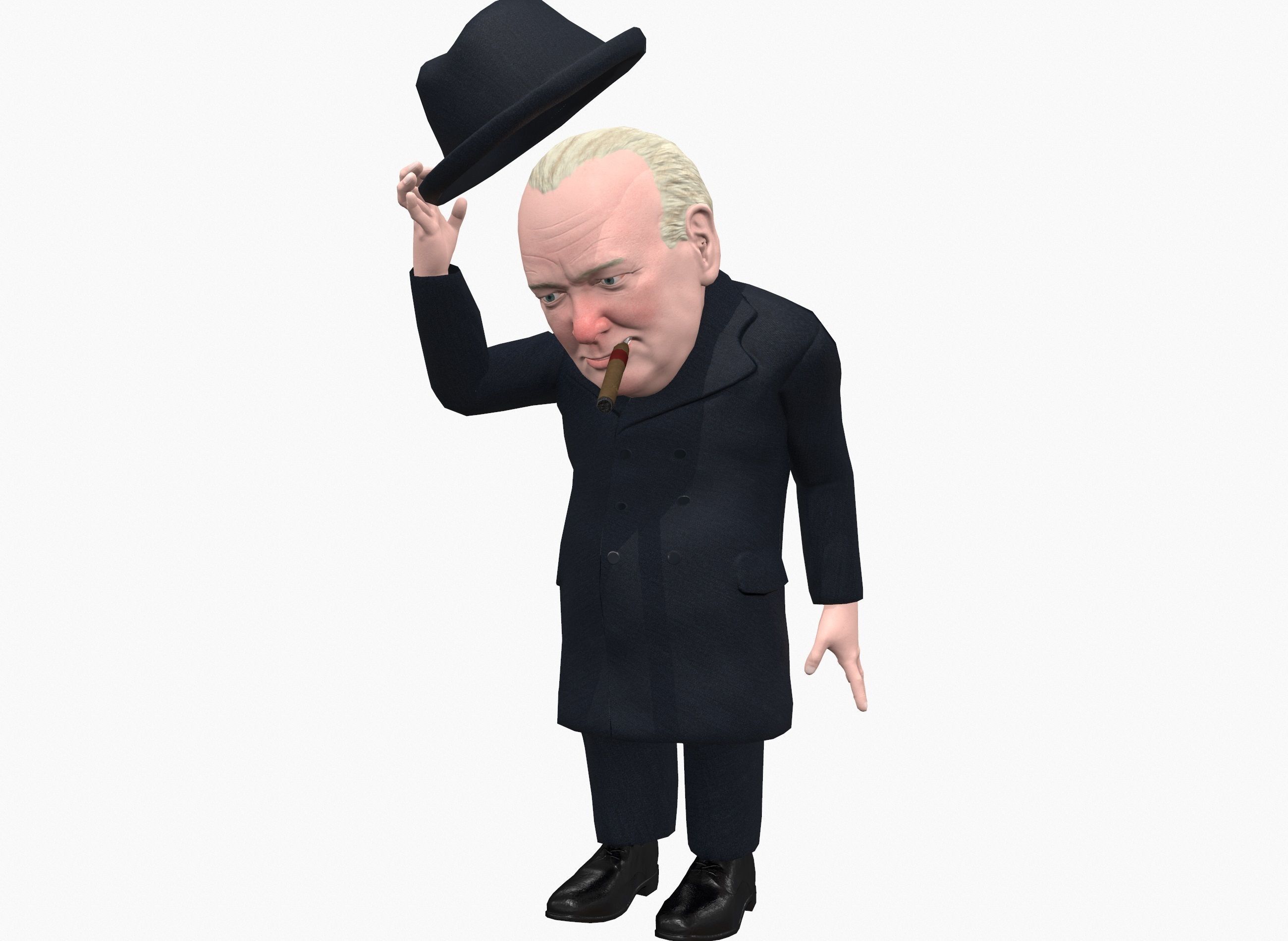 Winston Churchill caricature Low-poly 3D model_2