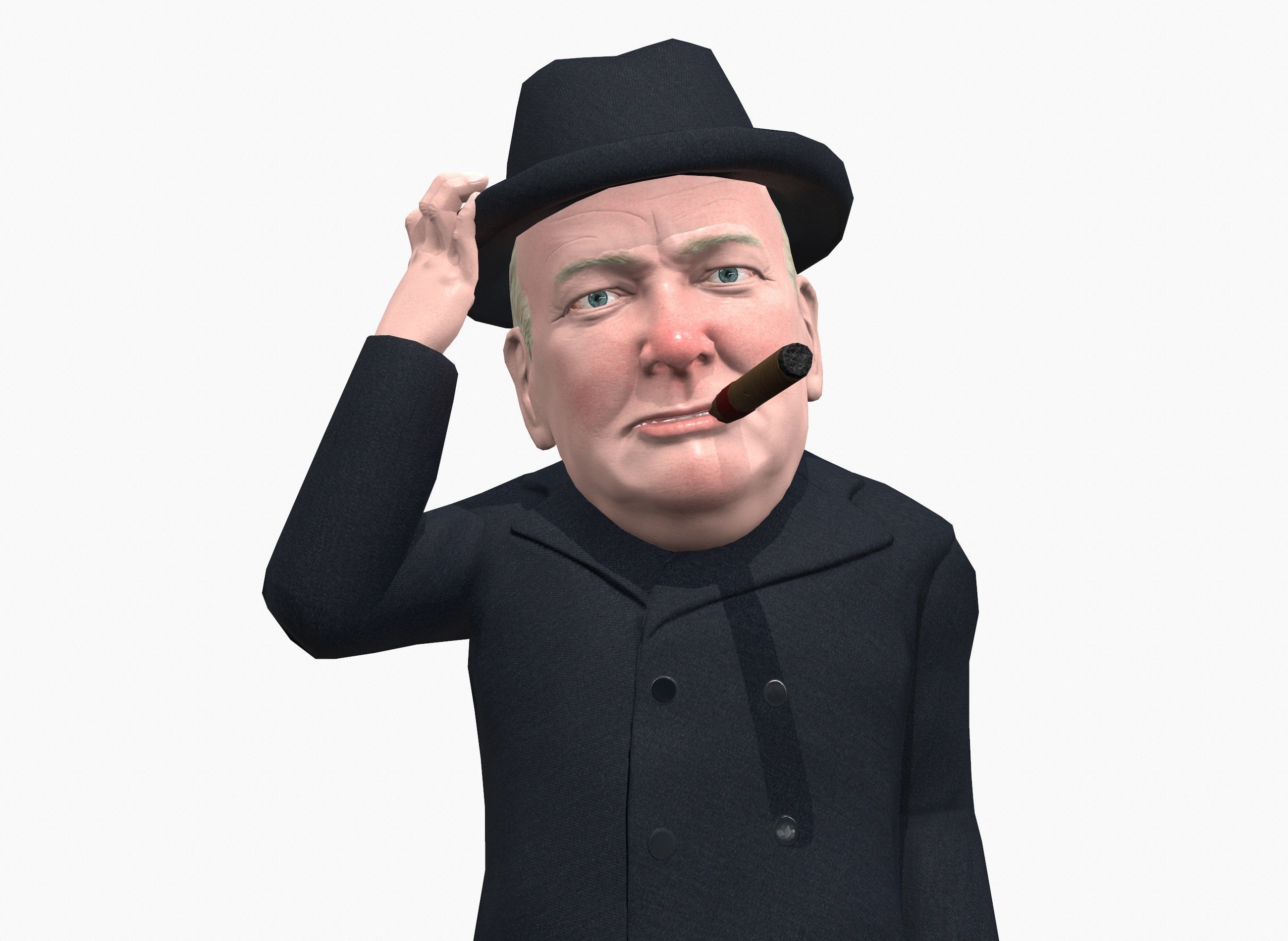 Winston Churchill caricature Low-poly 3D model_4