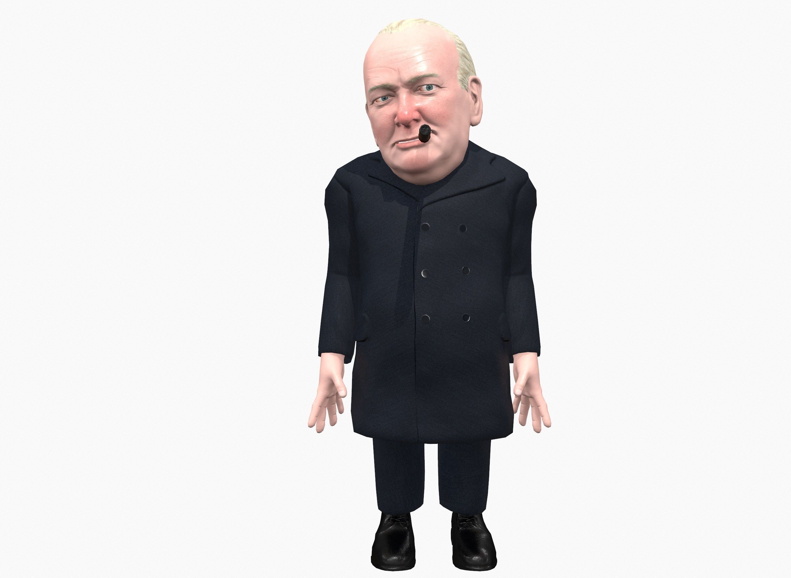 Winston Churchill caricature Low-poly 3D model_9