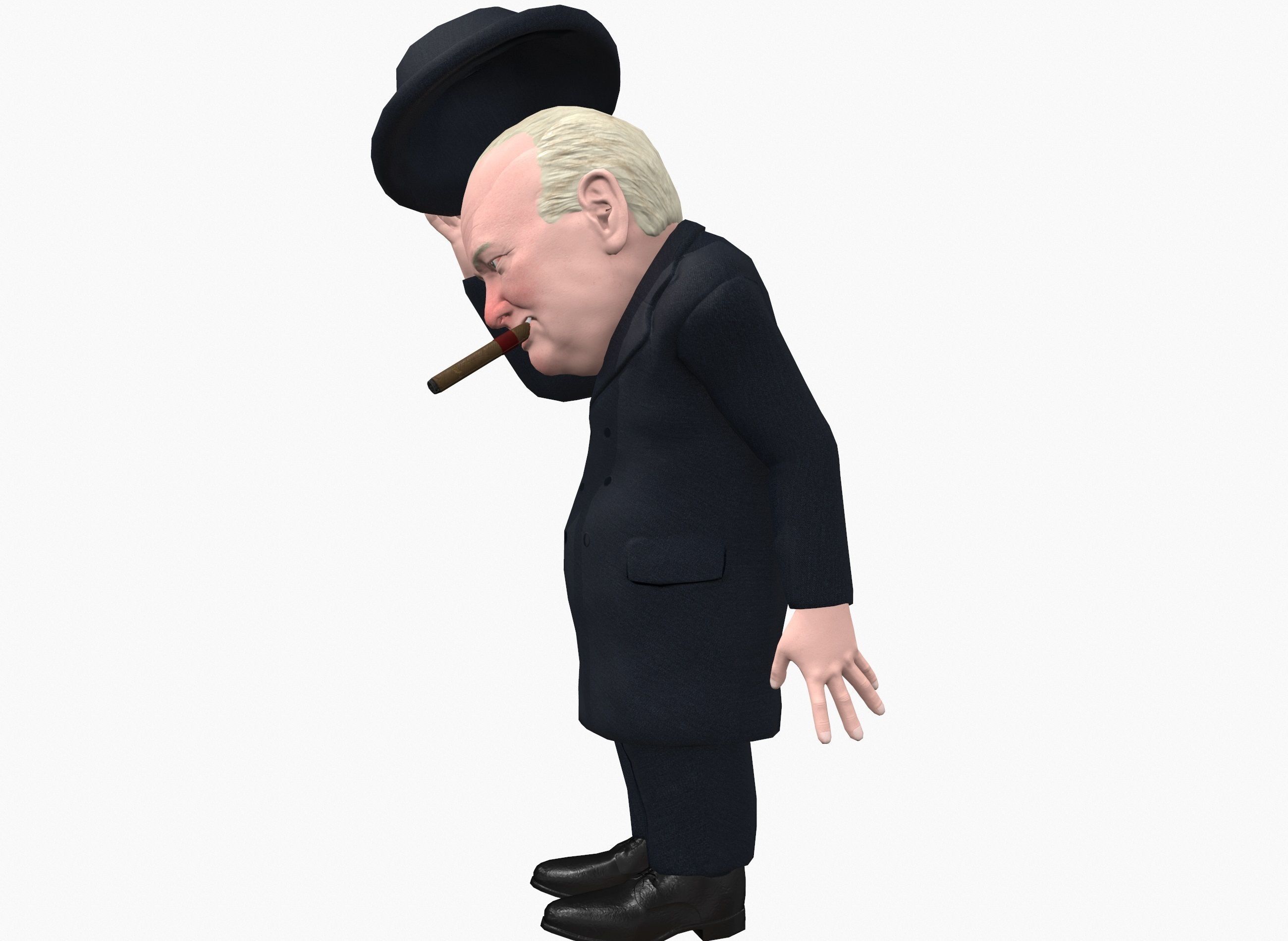 Winston Churchill caricature Low-poly 3D model_6