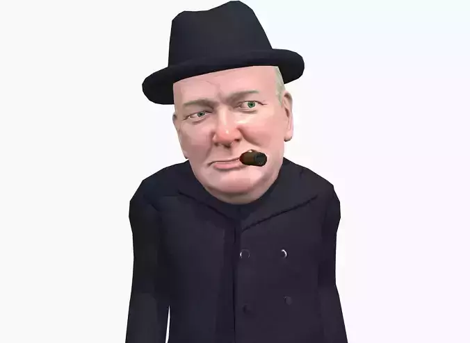 Winston Churchill caricature Low-poly 3D model
