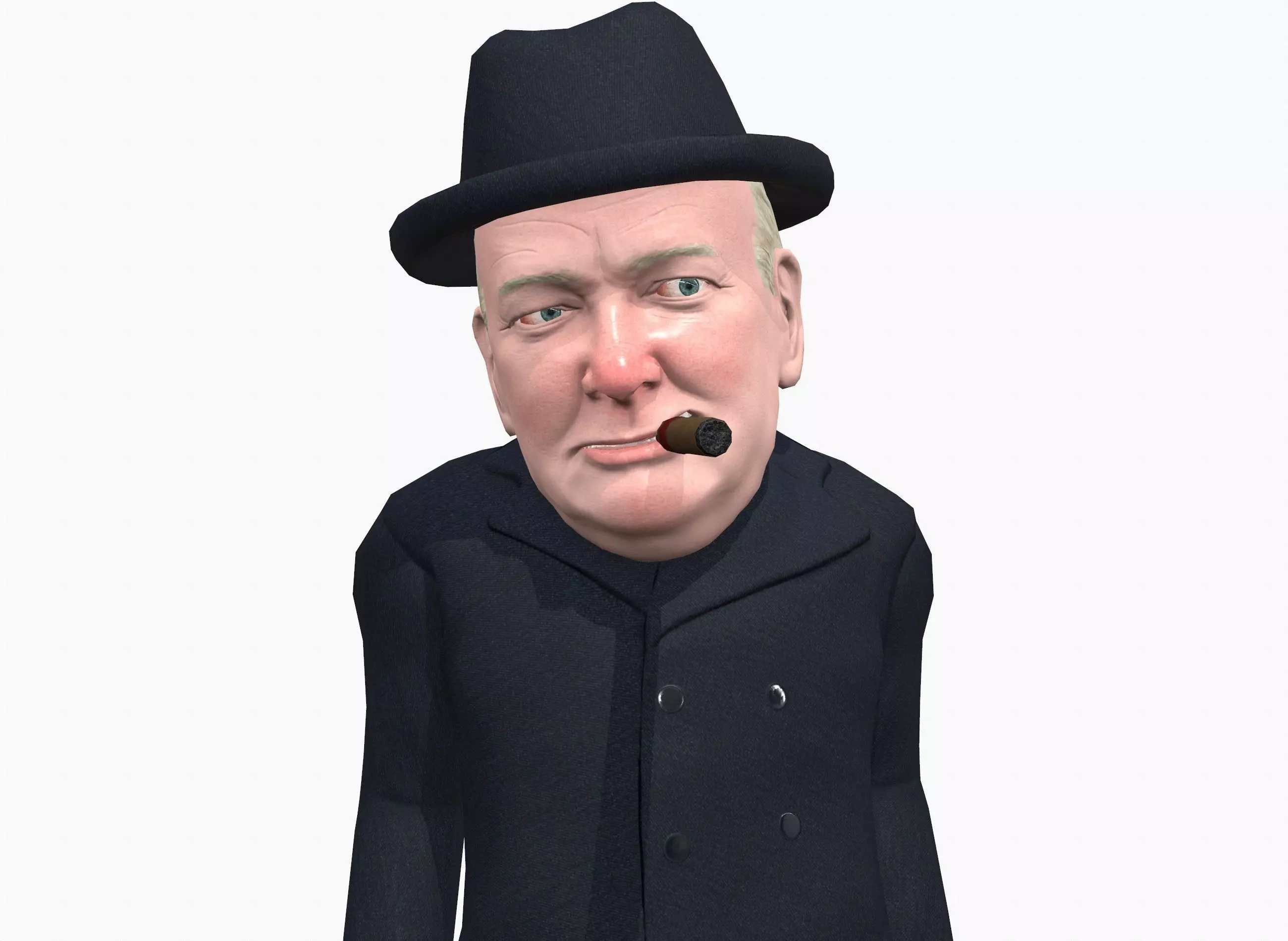 Winston Churchill caricature Low-poly 3D model_0