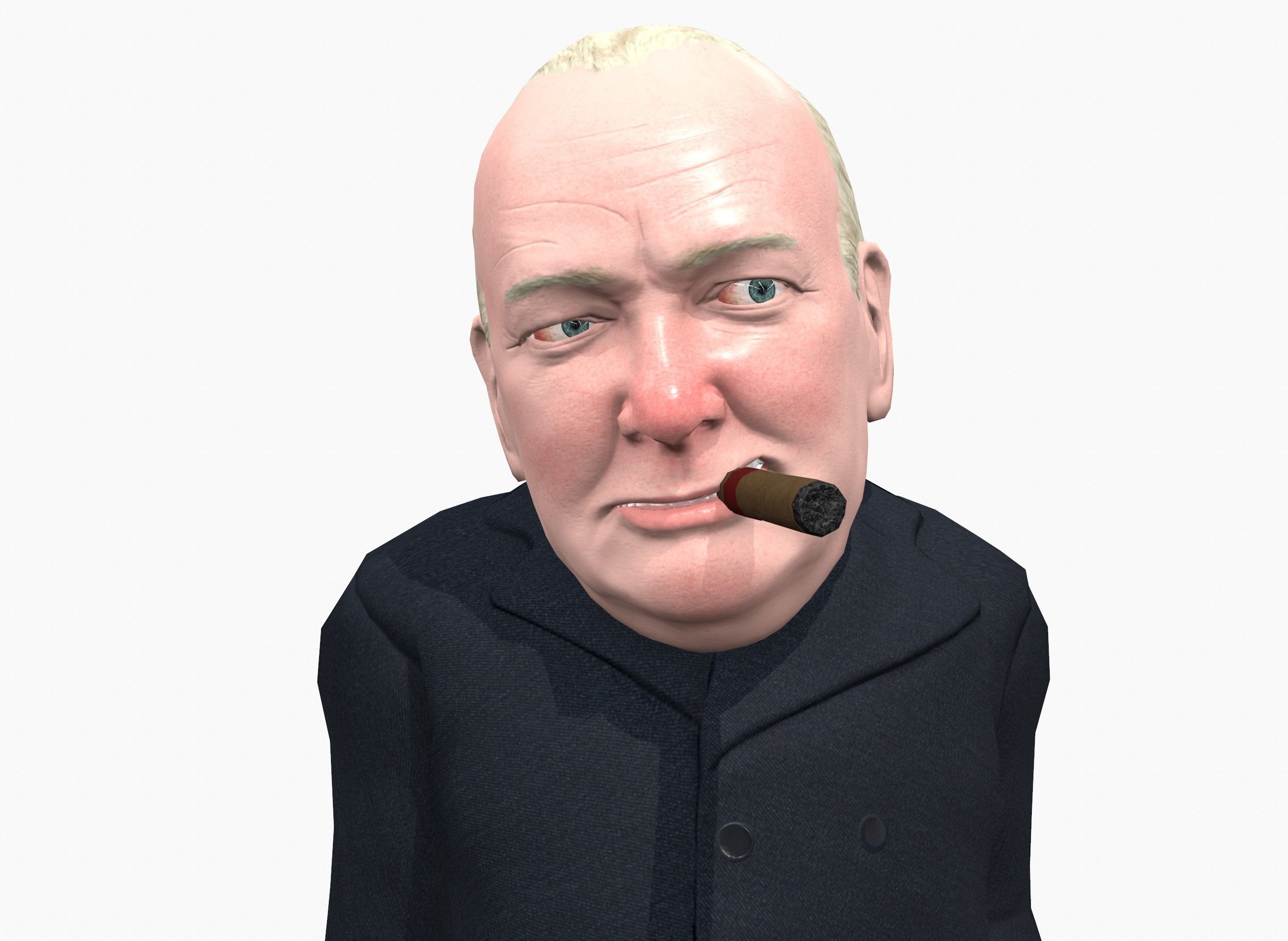 Winston Churchill caricature Low-poly 3D model_3