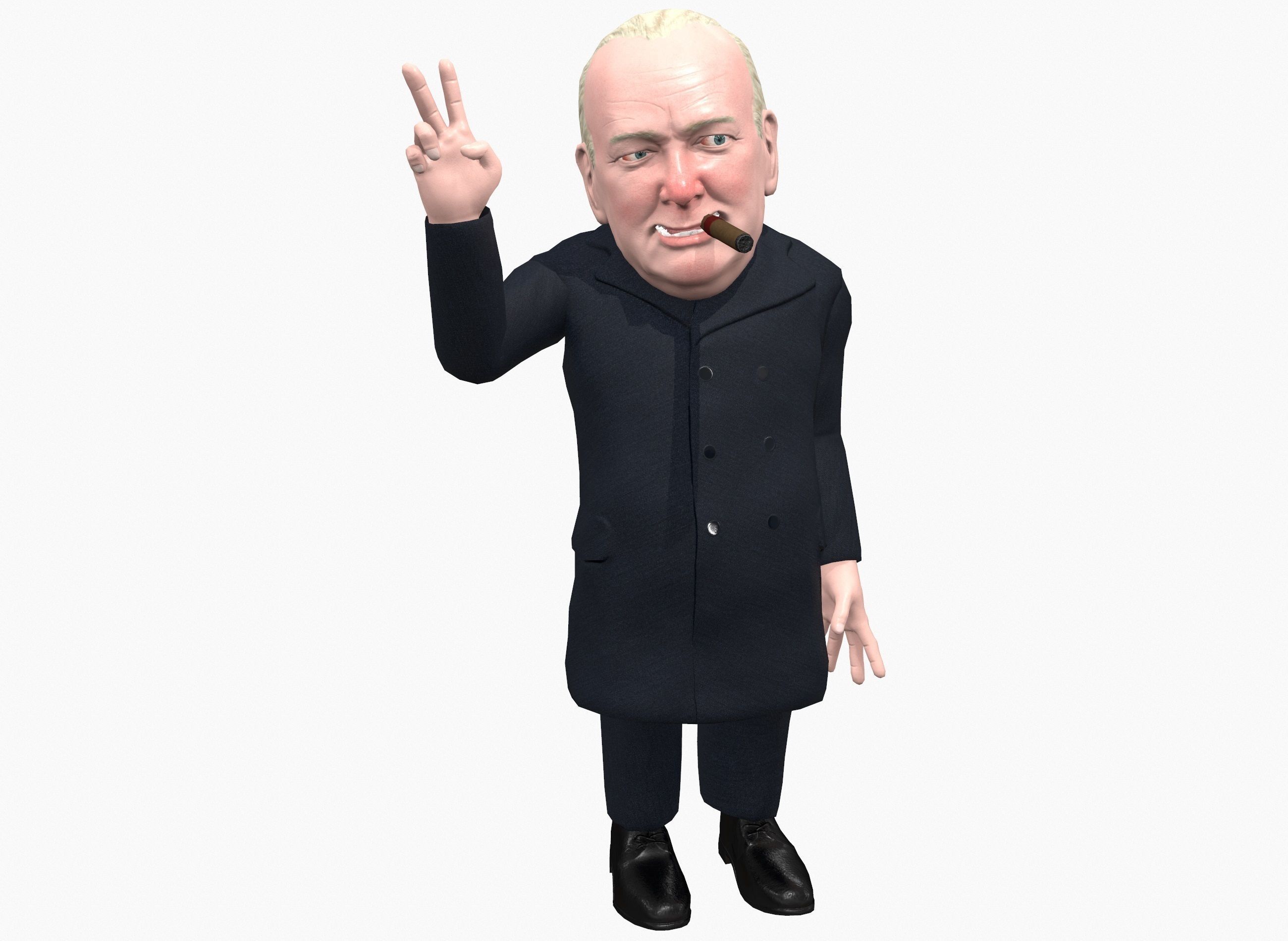 Winston Churchill caricature Low-poly 3D model_7