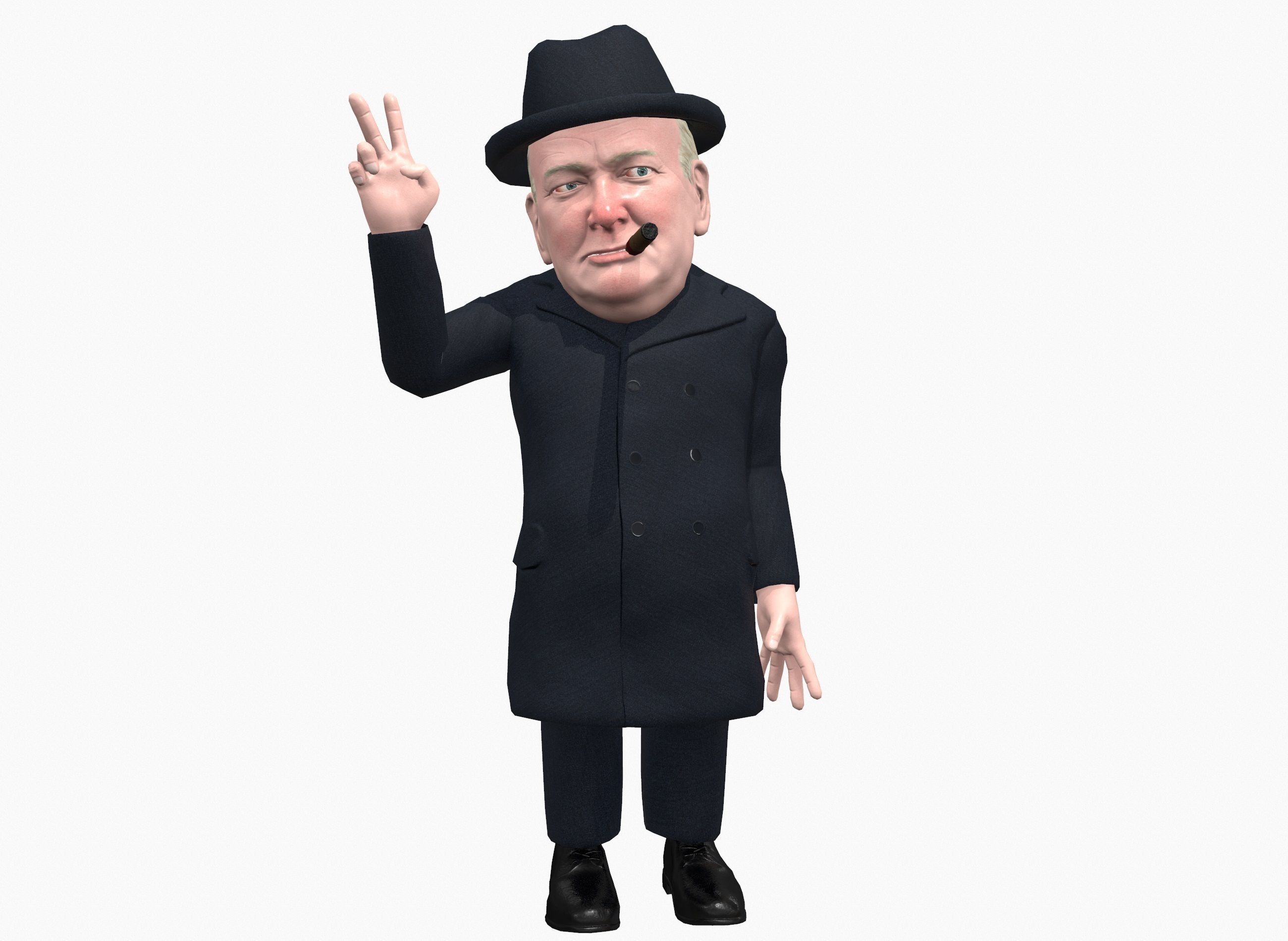 Winston Churchill caricature Low-poly 3D model_1