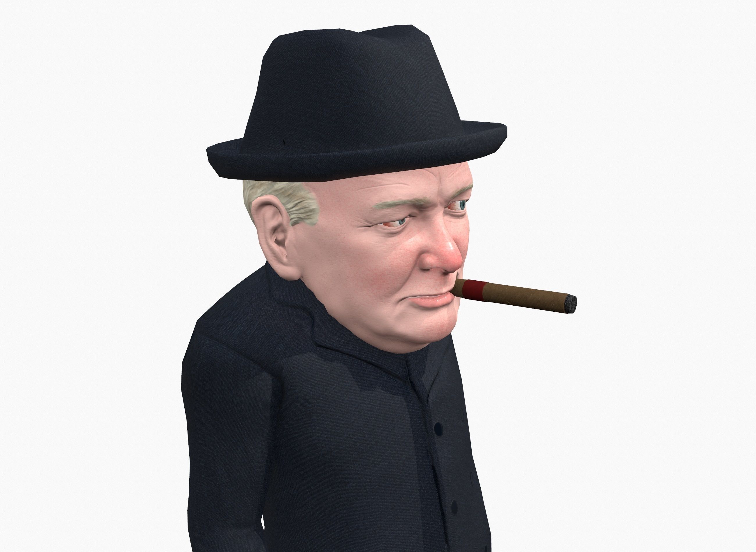 Winston Churchill caricature Low-poly 3D model_11