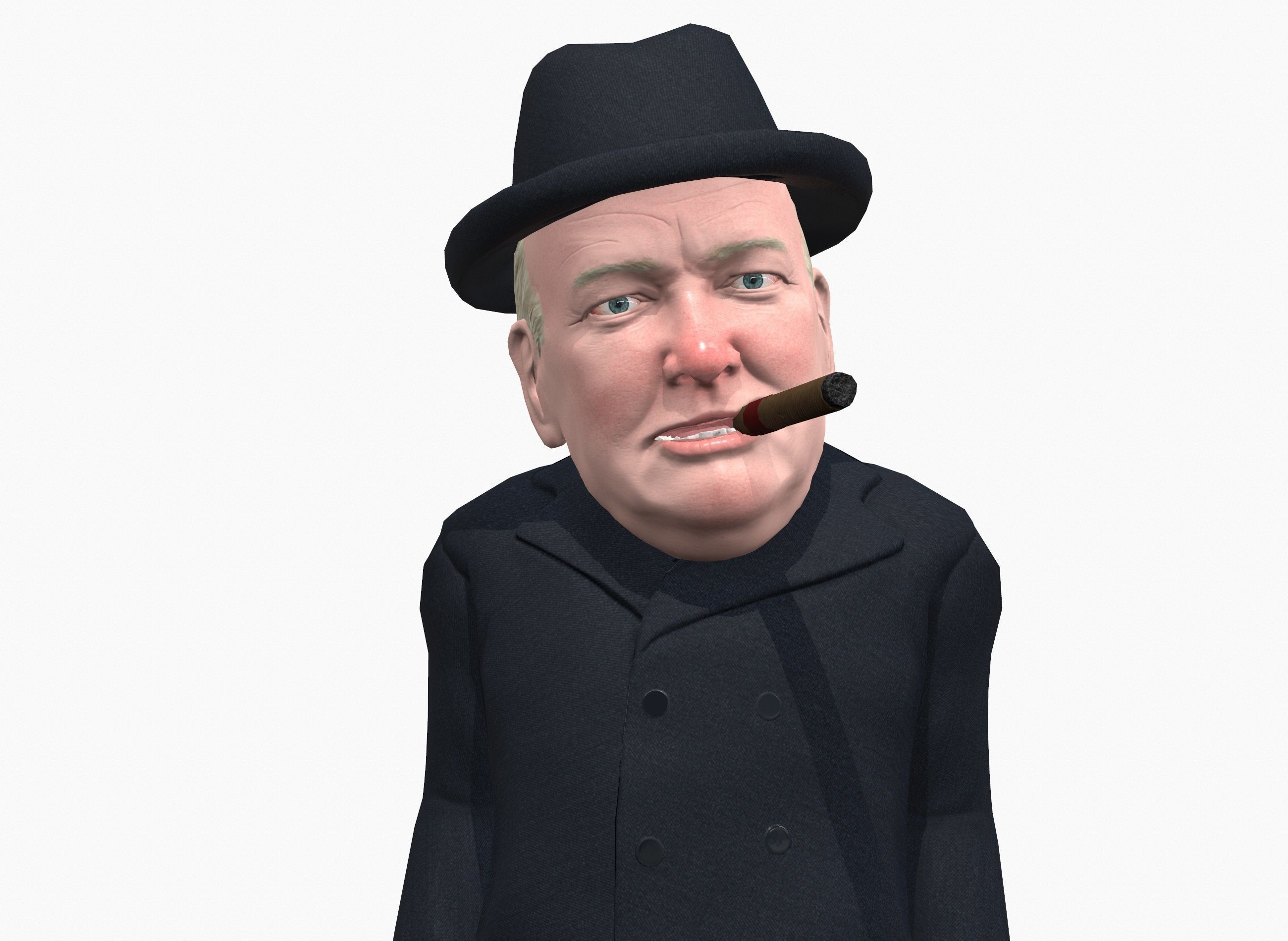 Winston Churchill caricature Low-poly 3D model_12