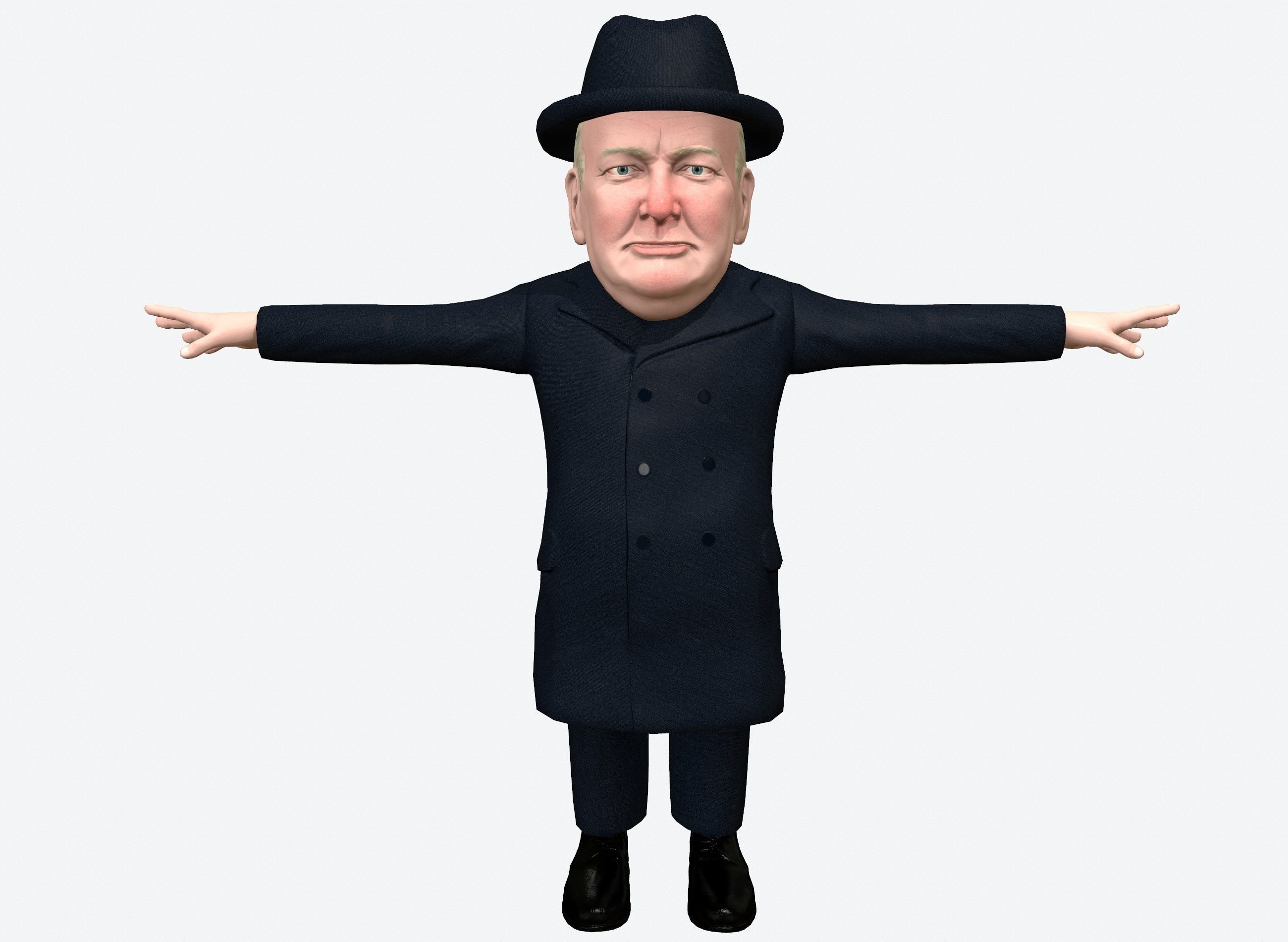Winston Churchill caricature Low-poly 3D model_13