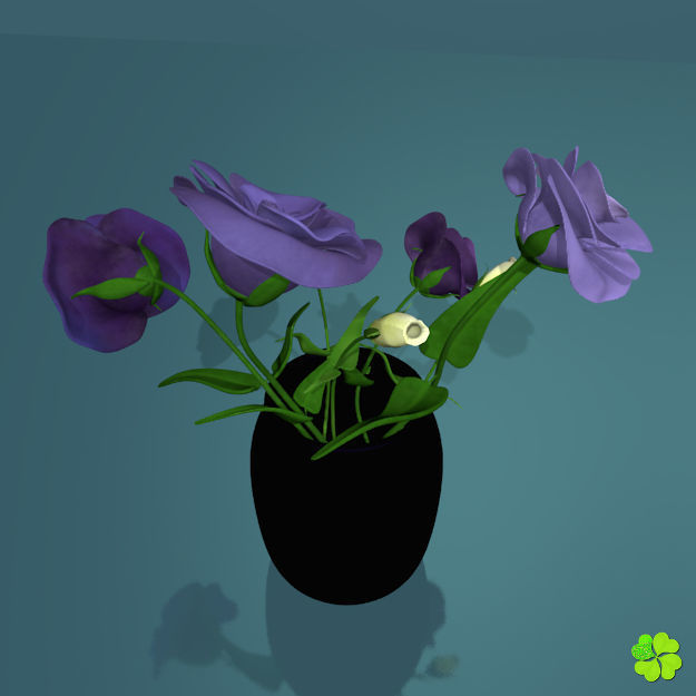 Flower of lisianthus multicolor rigged low poly with vase Low-poly 3D model_2