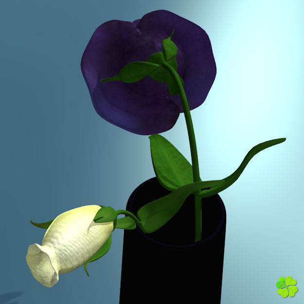 Flower of lisianthus multicolor rigged low poly with vase Low-poly 3D model_3