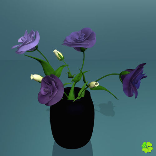 Flower of lisianthus multicolor rigged low poly with vase Low-poly 3D model