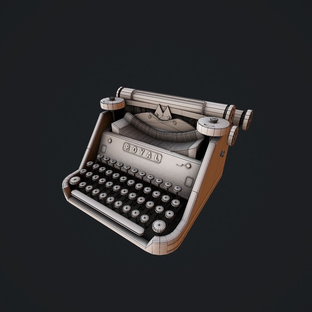 Old Typewriter pbr Low-poly 3D model_11