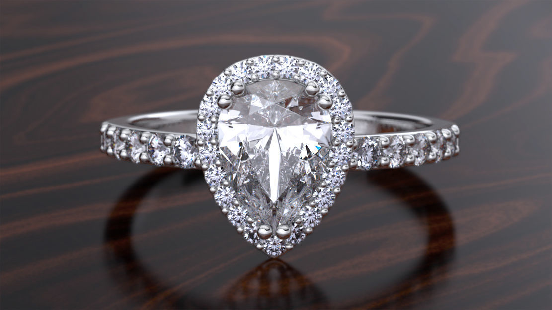 Halo Pear Gold Ring 3D print model_1