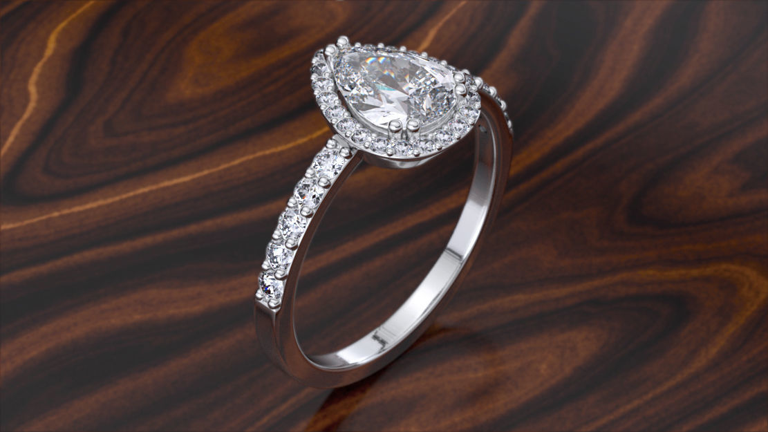 Halo Pear Gold Ring 3D print model_2