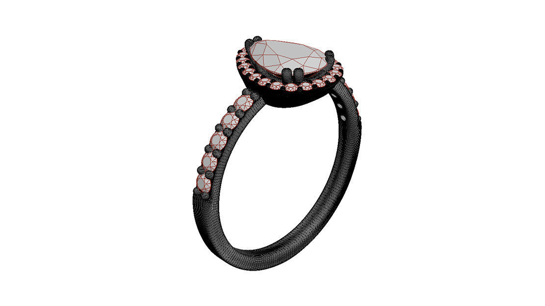 Halo Pear Gold Ring 3D print model_6