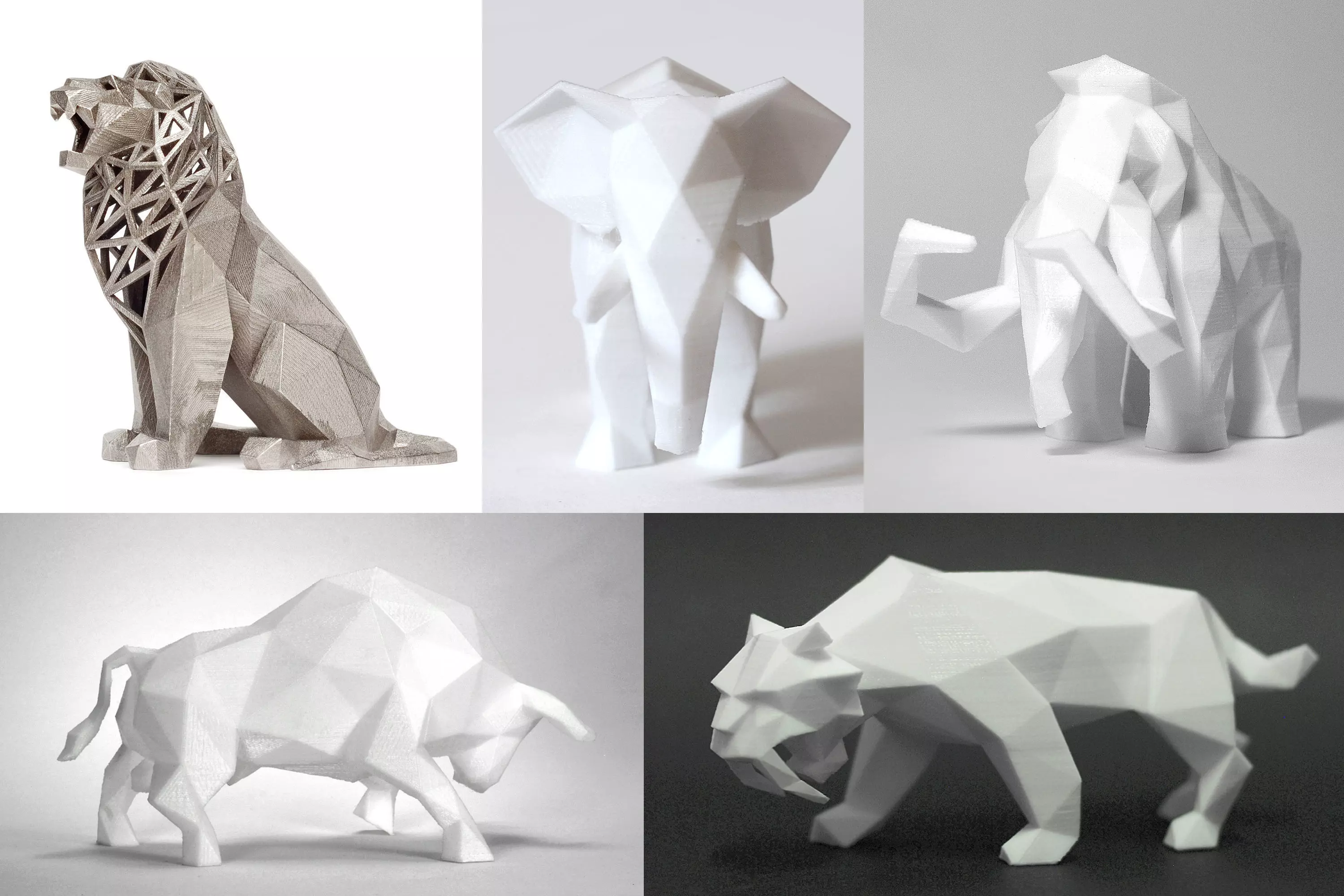 Low Poly Animals Collection lion sculpture made of wood 3D print model_0