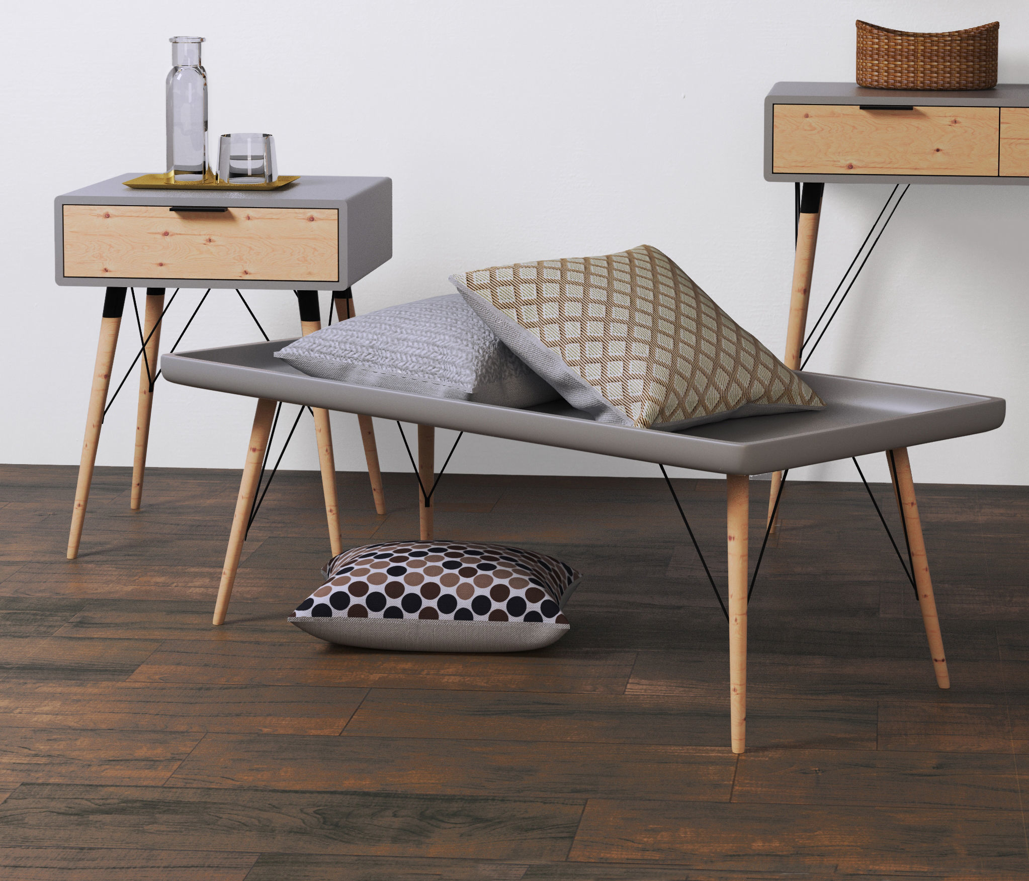 Loft 1 shelf with two shelves and lamp hanging on wall 3D model_3