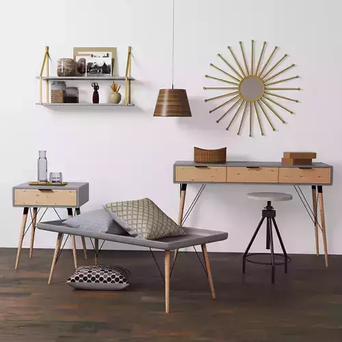 Loft 1 shelf with two shelves and lamp hanging on wall