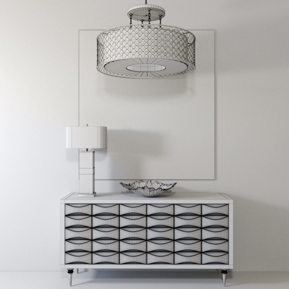 John-Richard modern dresser with gold pendant light 3D model_3