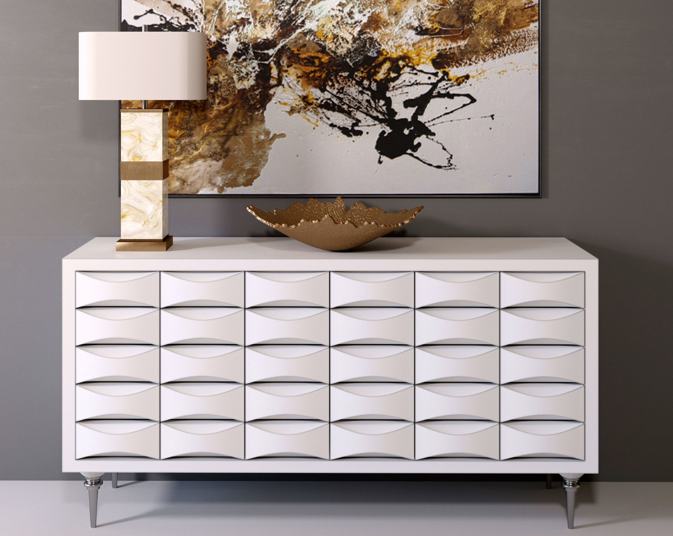 John-Richard modern dresser with gold pendant light 3D model_2
