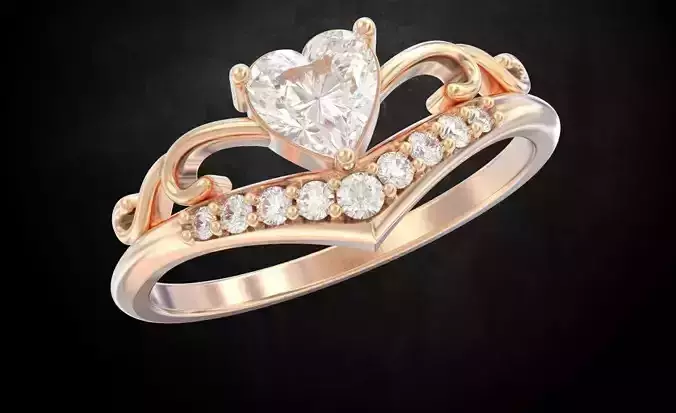Engagement ring with heart and diamonds