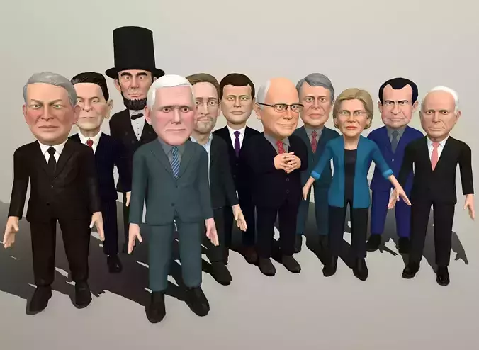 Political caricatures pack 3  Low-poly 3D model