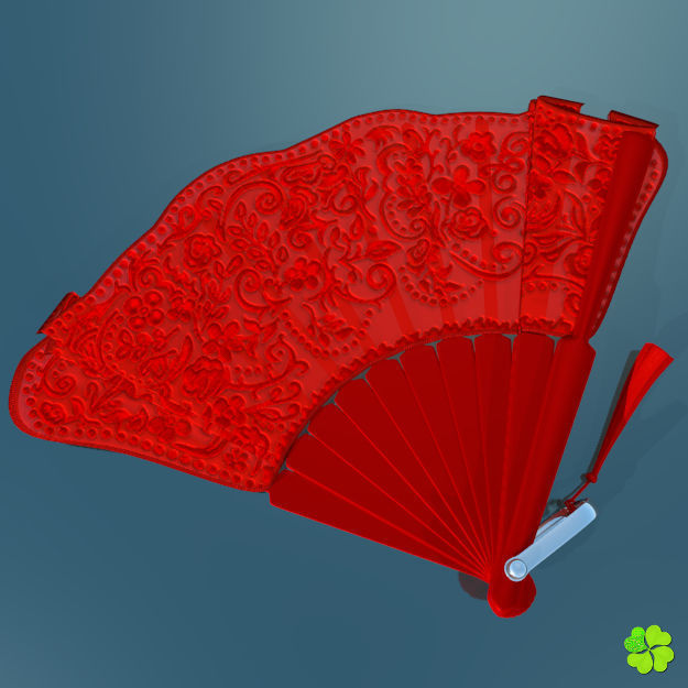 Hand fan lace multicolor rigged low poly Low-poly 3D model_2