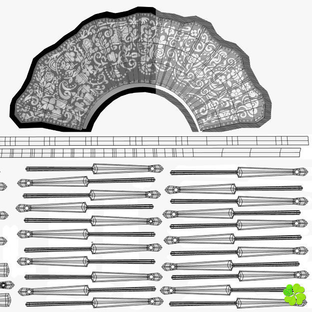 Hand fan lace multicolor rigged low poly Low-poly 3D model_49