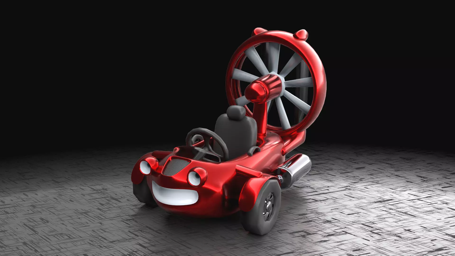 Smiling hover vehicle Funny mobile game friendly character Low-poly 3D model