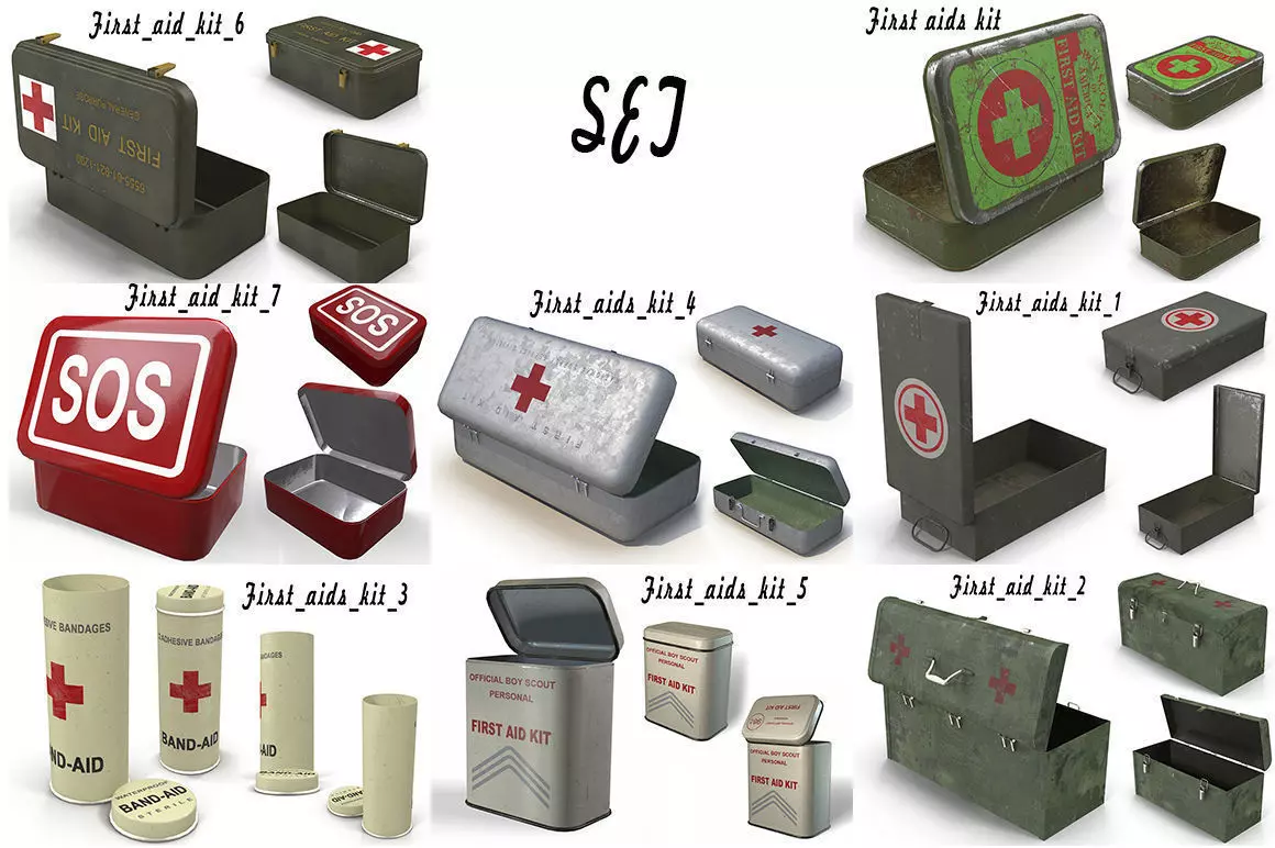 First aid kits Collection Low-poly 3D model_0