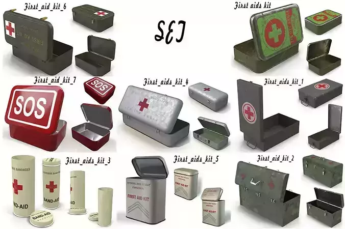 First aid kits Collection Low-poly 3D model First aid kits Collection Low-poly 3D model