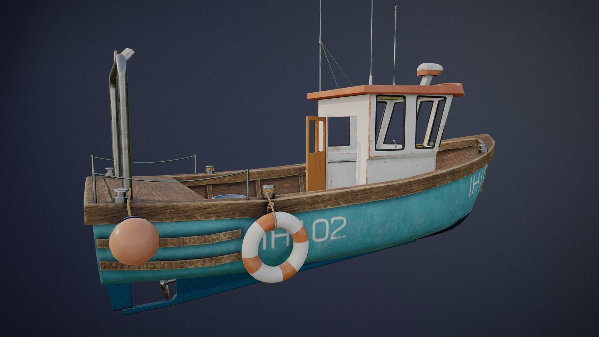 Fishing Ship with interior game-ready asset Free low-poly 3D model_17