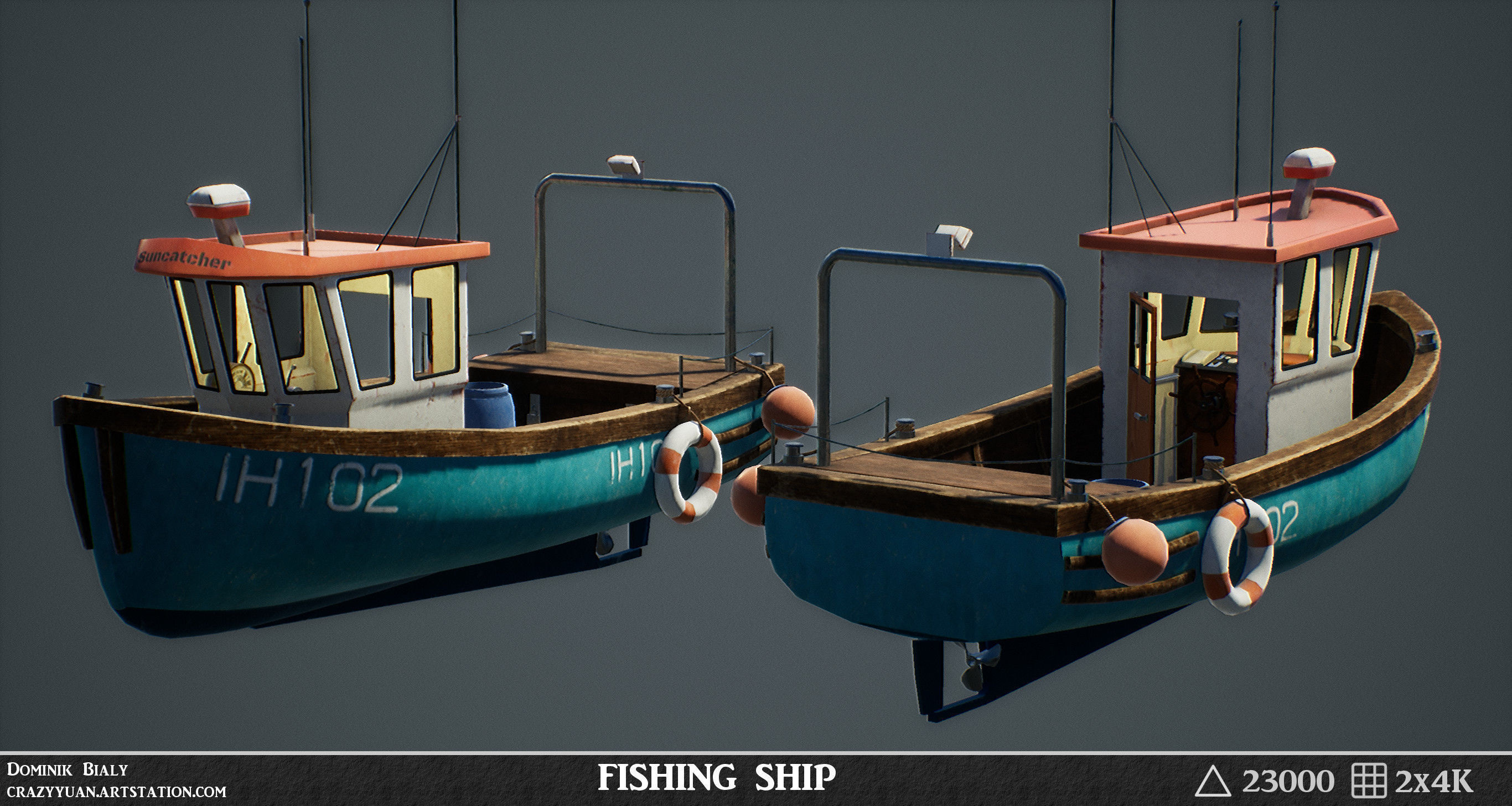 Fishing Ship with interior game-ready asset Free low-poly 3D model_1