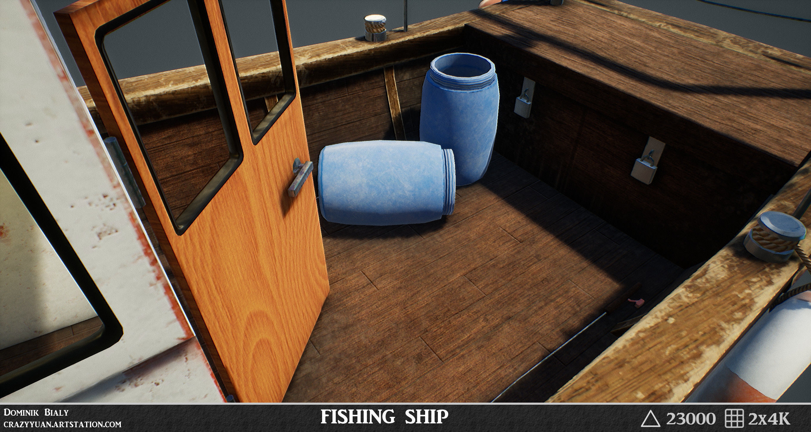 Fishing Ship with interior game-ready asset Free low-poly 3D model_4