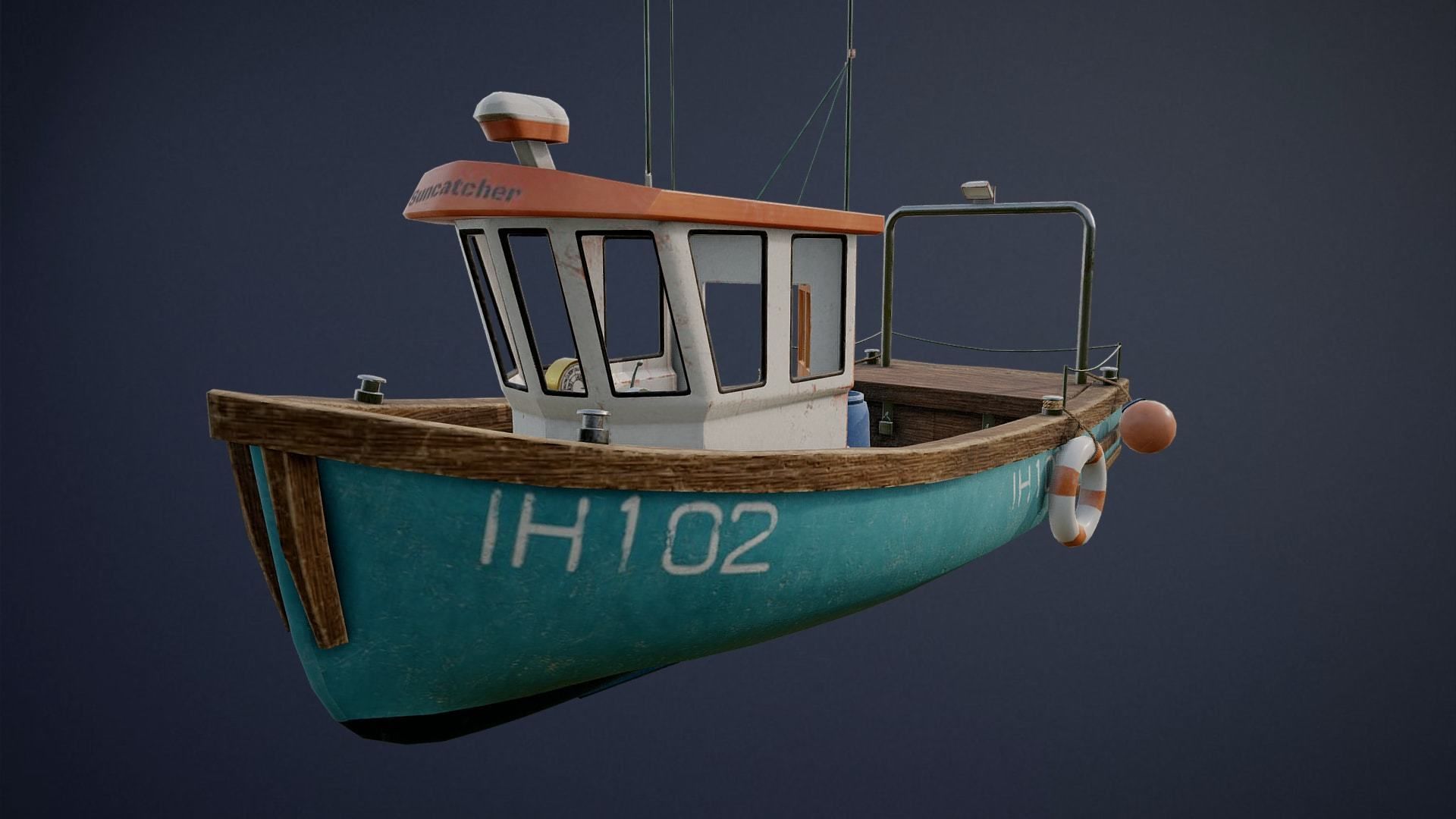 Fishing Ship with interior game-ready asset Free low-poly 3D model_12