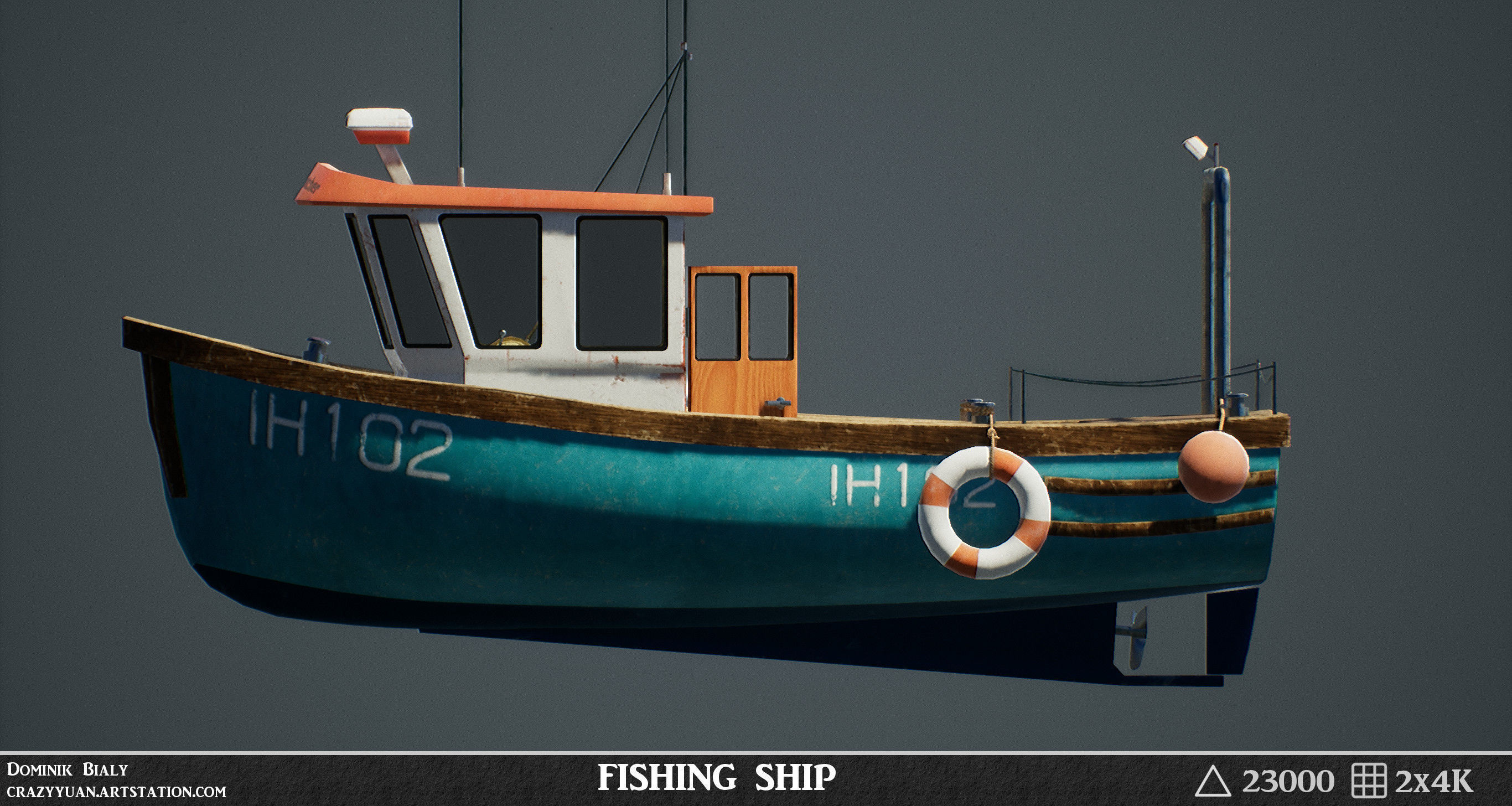 Fishing Ship with interior game-ready asset Free low-poly 3D model_6