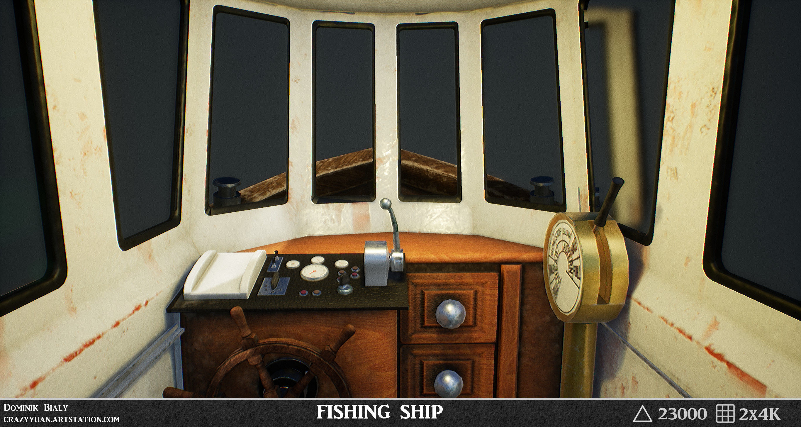 Fishing Ship with interior game-ready asset Free low-poly 3D model_3