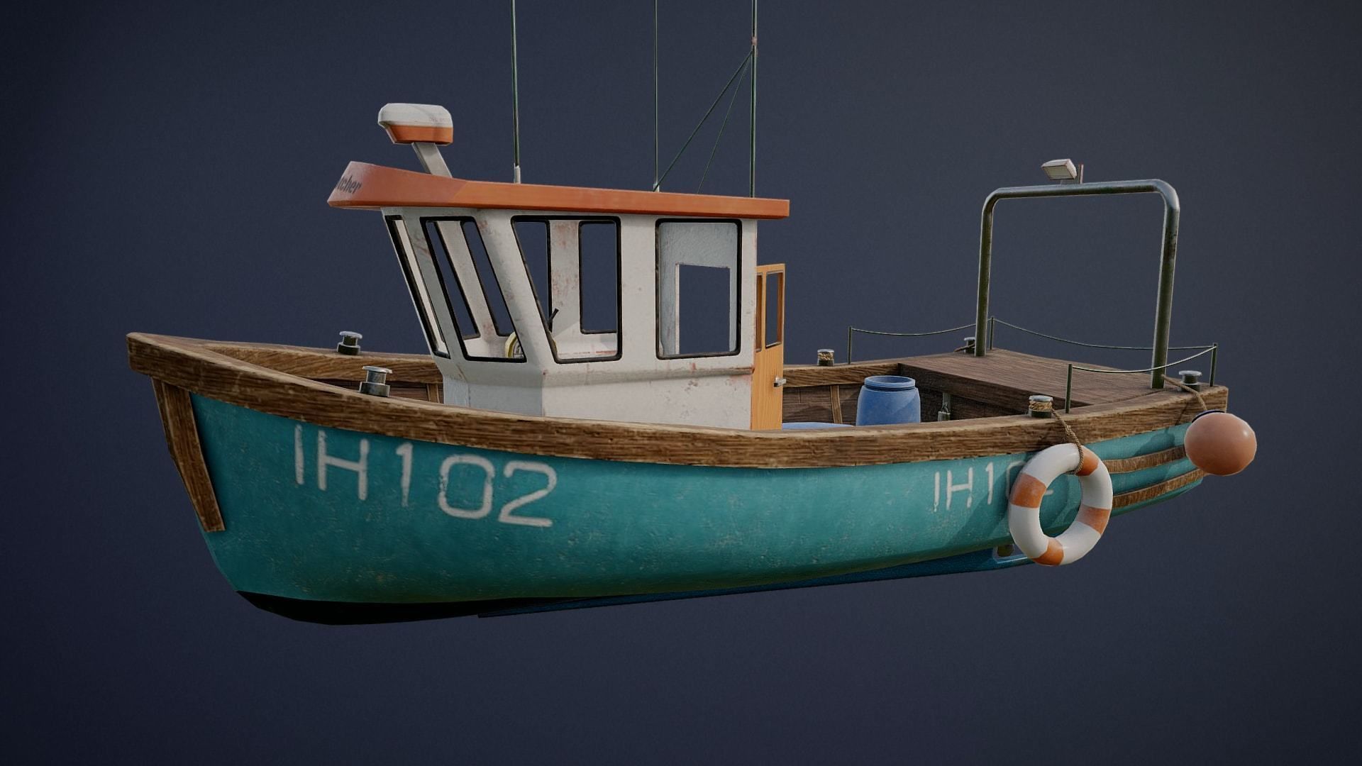Fishing Ship with interior game-ready asset Free low-poly 3D model_13