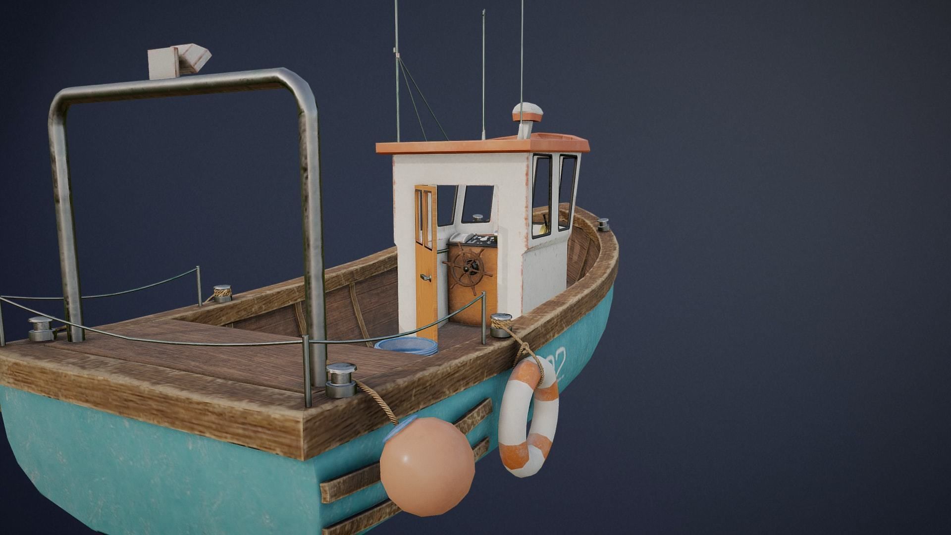 Fishing Ship with interior game-ready asset Free low-poly 3D model_16