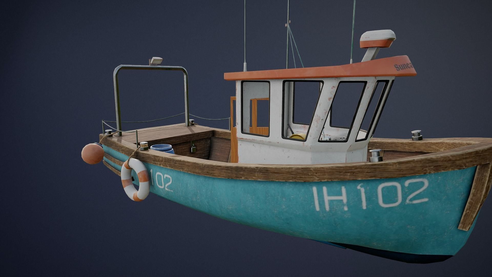 Fishing Ship with interior game-ready asset Free low-poly 3D model_18